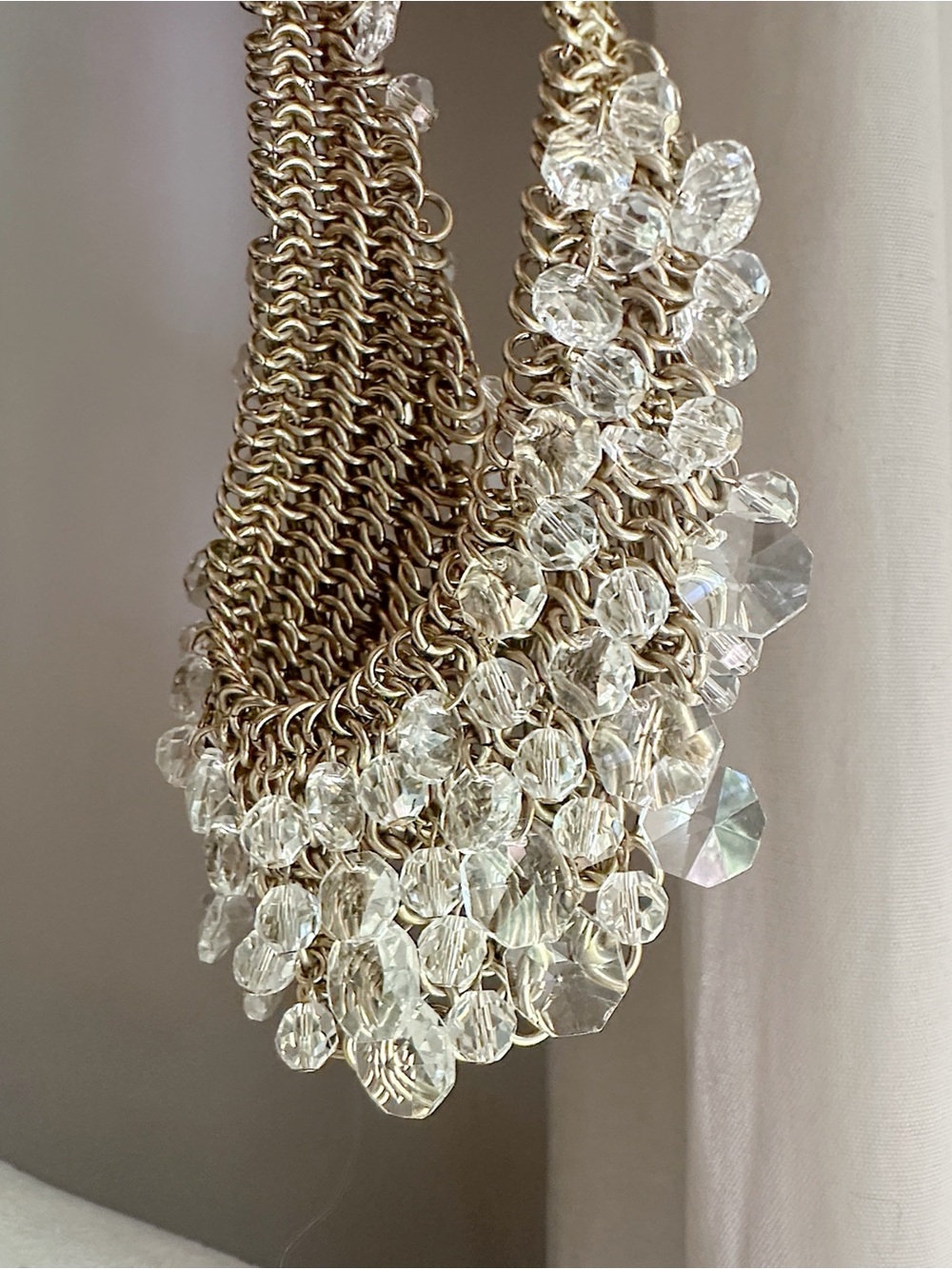 Maximalist Chainmail Crystal Bib Necklace in Clear Glass and Gold